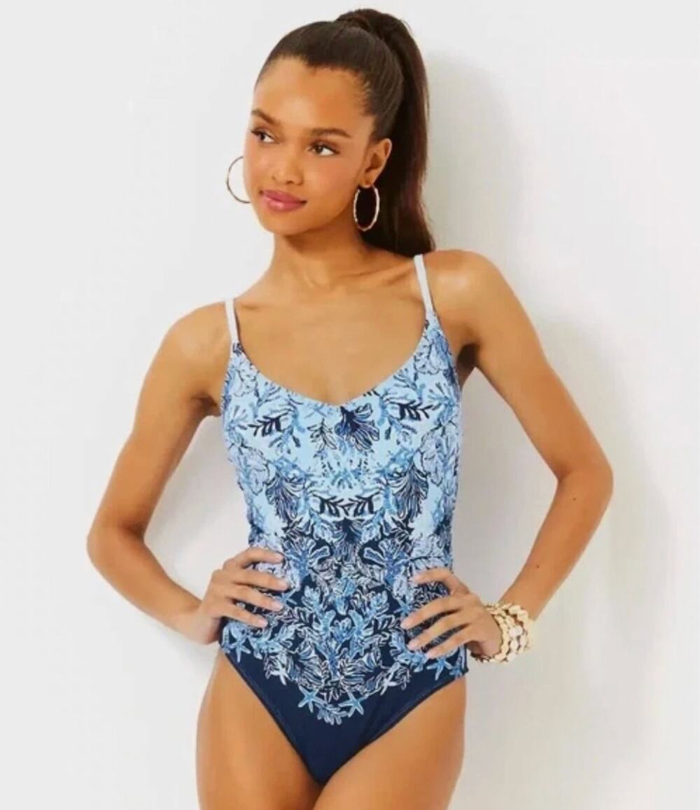 LILLY PULITZER Klynn One-Piece Swimsuit US 10 Bonaire Blue Just a Little Koi NWT
